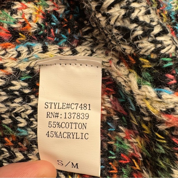 Debut Southwestern Aztec Knit Cardigan Sweater Black Cream Multi S/M - Picture 3 of 8